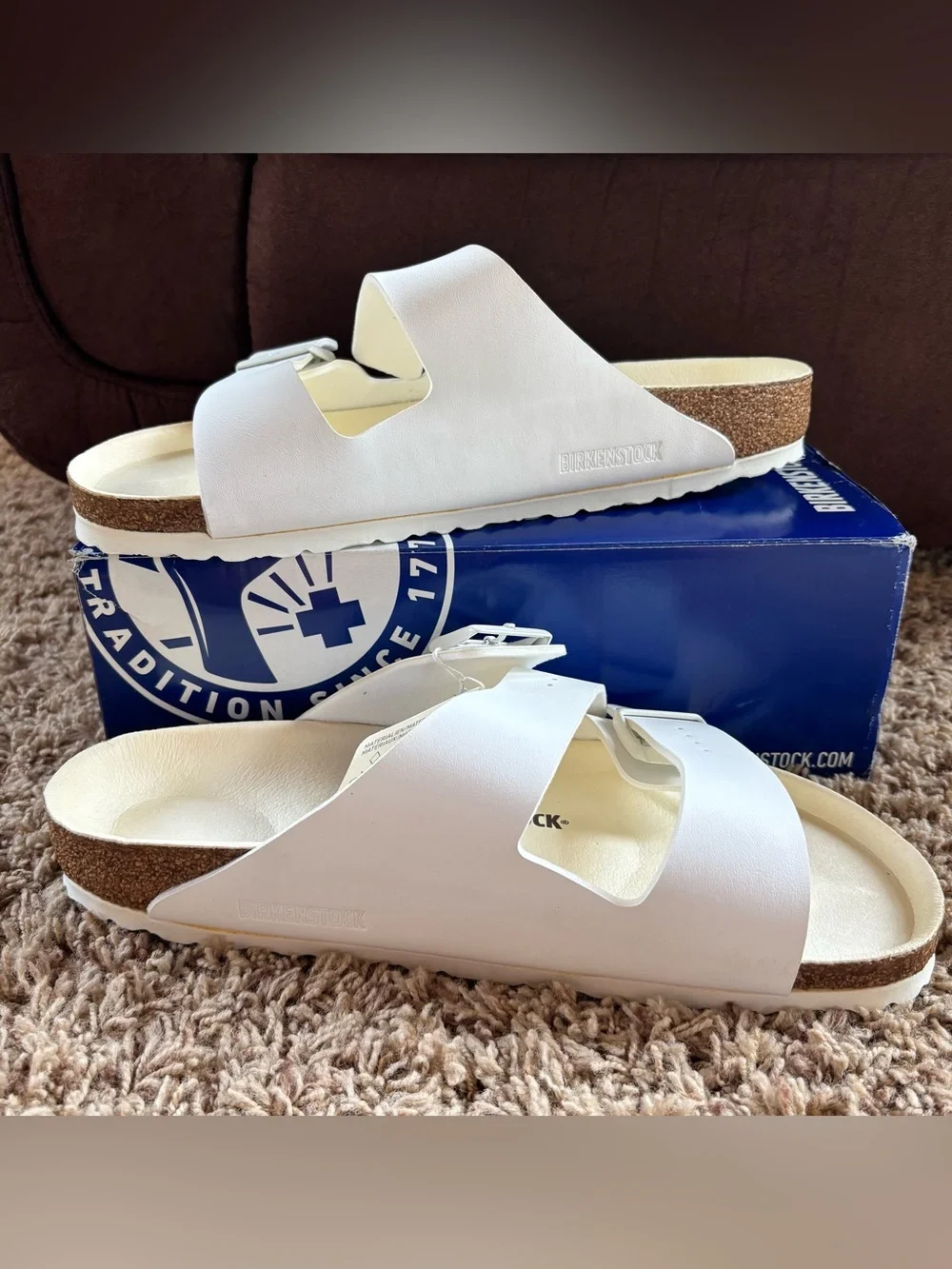 Birkenstock Men’s Sz 10 EU 43 White Leather Arizona BS Sandals Regular Fit